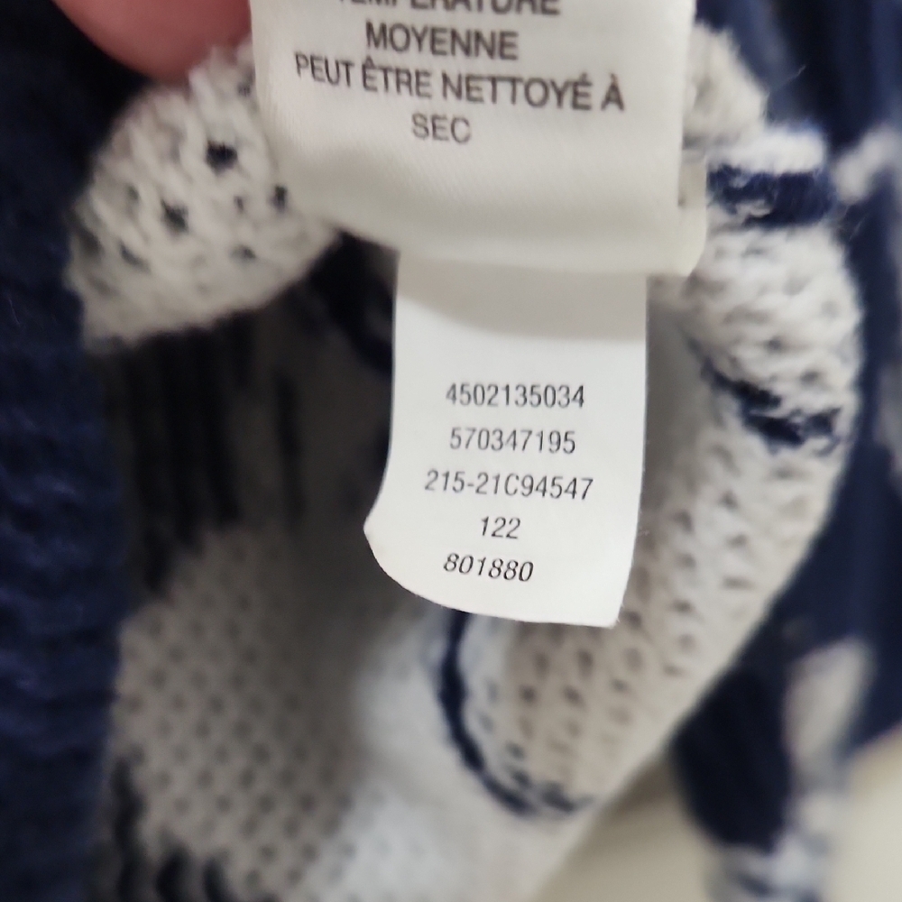 Chico's Navy and White Floral Long Sleeve Waffle Weave Cotton Sweater Large - Picture 5 of 9